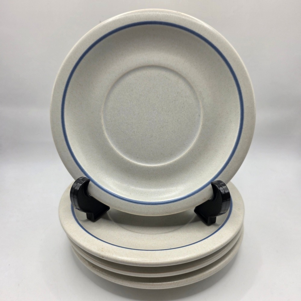 Pfaltzgraff Yorktowne Saucer Set‎ of 4 Gray Blue Band Stoneware USA Replacement